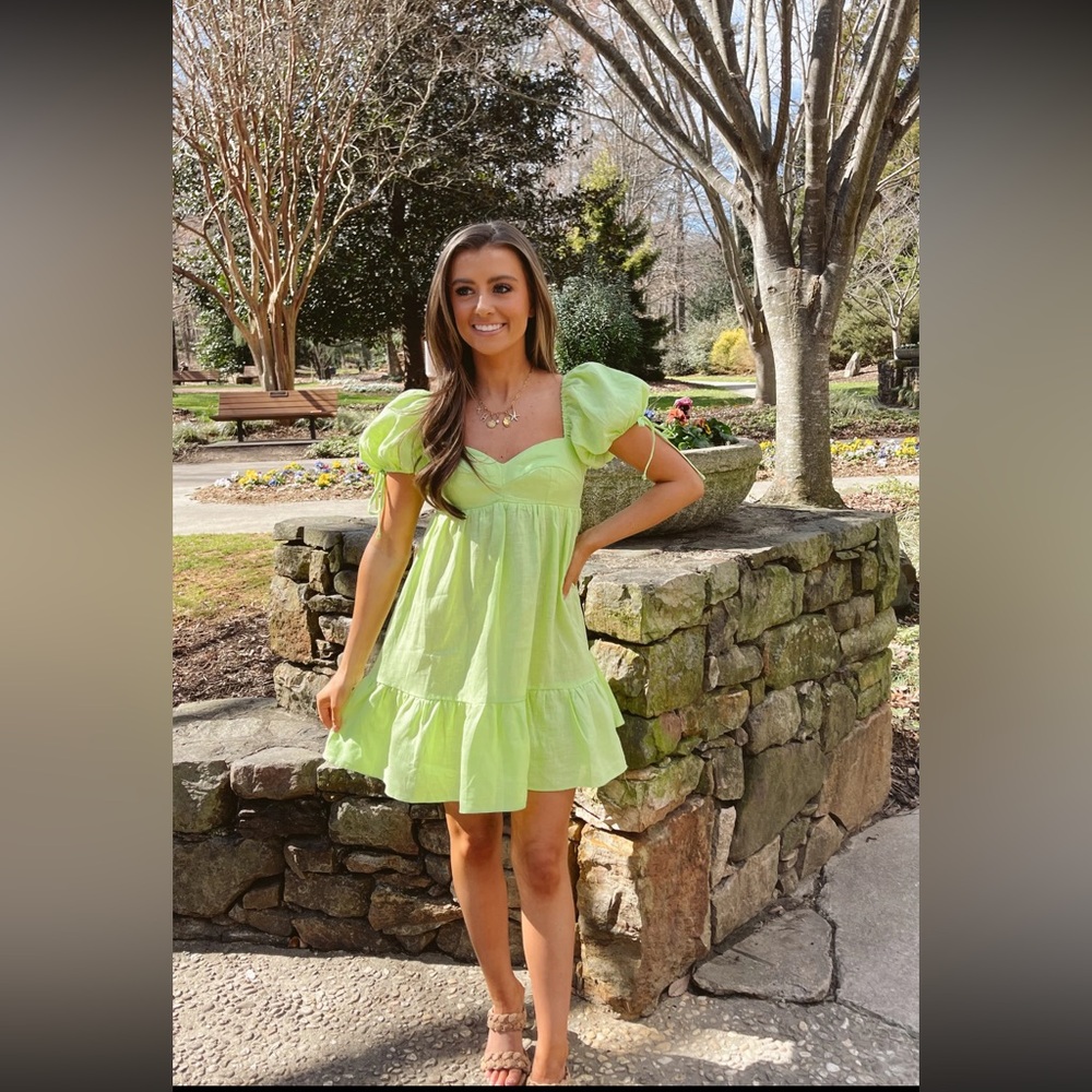 Lime Green Puff Sleeve Dress